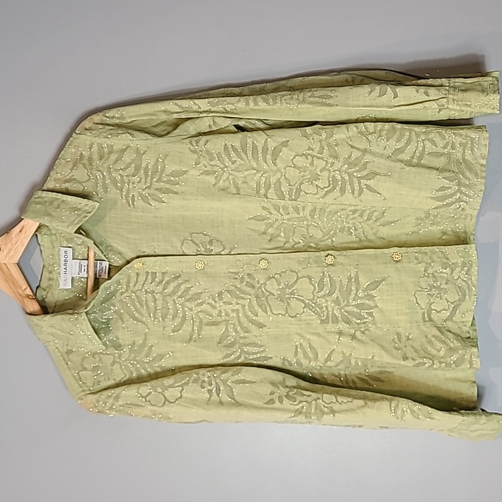 Vintage 90’s floral button down Shimmer Earthy Green Fairy Grunge Size 10 Sheer